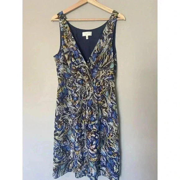 Anthro Moulinette Soeurs Oak Apple 100% Silk Dress Size 12 Blue - Picture 2 of 15